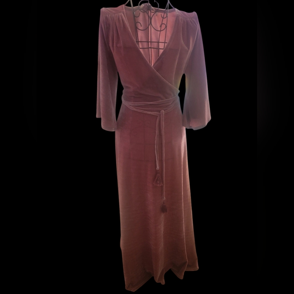 Vintage Wrap-Style Velvet Dress in Dusty Rose